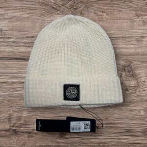 Stone Island White Knit Beanie